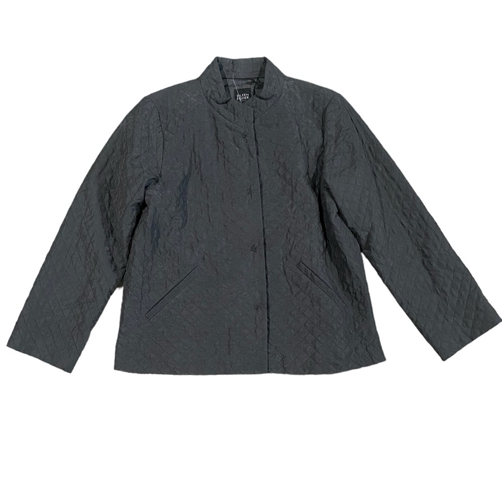 Eileen Fisher 100%‎ Silk Quilted Gray Petite Jacket Small